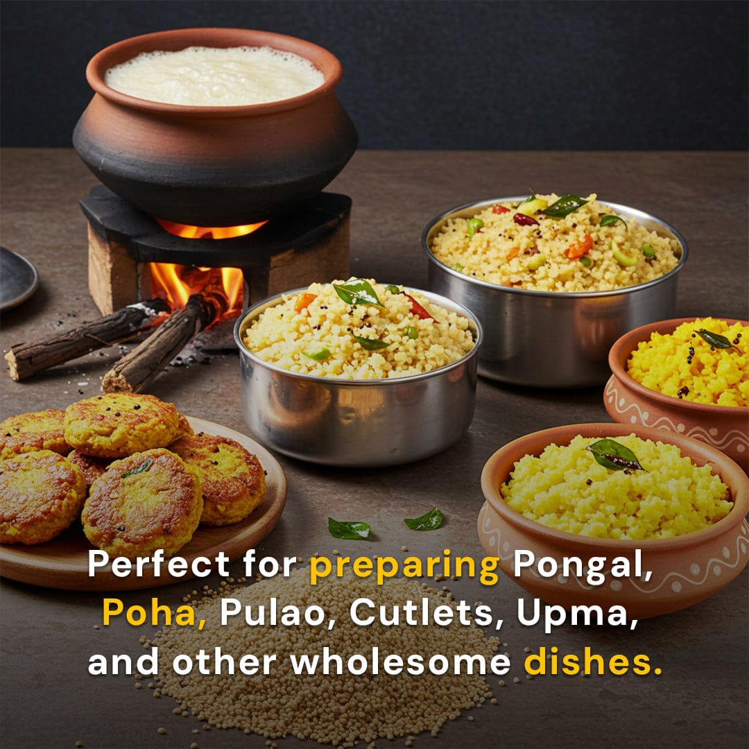 Safe Harvest pesticide-free Little Millet perfect for pongal, pulao, cutlets, upma and wholesome Indian dishes.