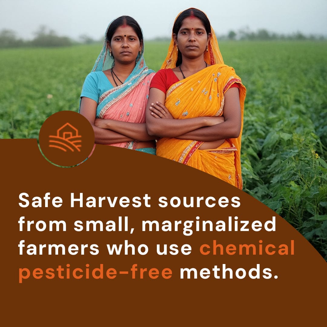 Safe Harvest moong dal sourced from small marginalised farmers who use chemical pesticide-free farming methods.
