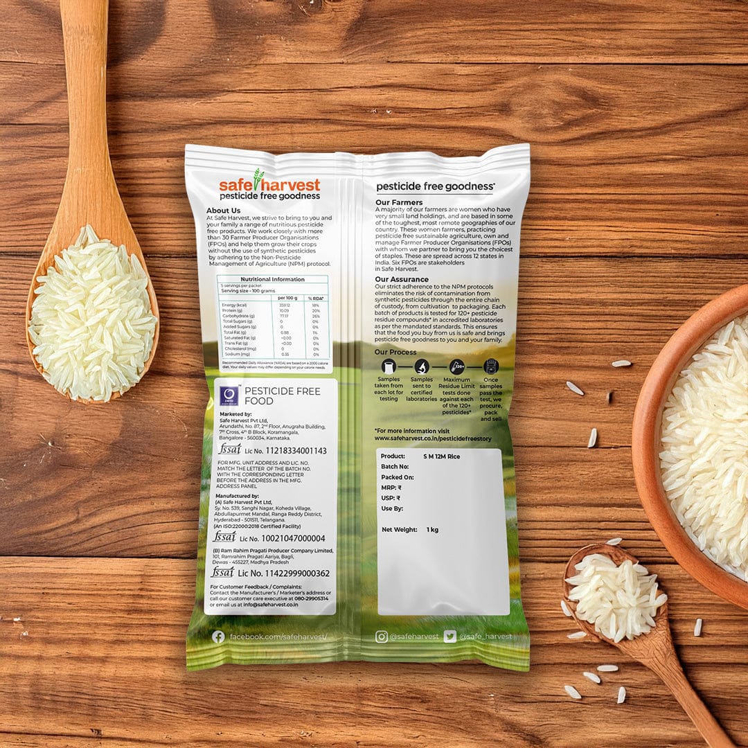 Sona Masuri Raw Rice (Aged 12 Months) Pesticide-Free